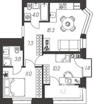 2-к квартира, строящийся дом, 58м2, 8/24 этаж