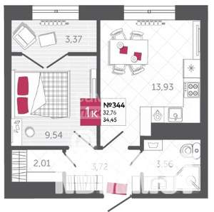 1-к квартира, вторичка, 34м2, 21/23 этаж