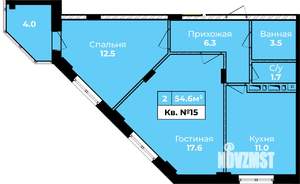 2-к квартира, строящийся дом, 55м2, 4/10 этаж