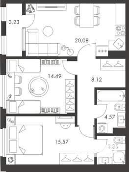 2-к квартира, вторичка, 69м2, 3/9 этаж