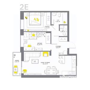 2-к квартира, вторичка, 67м2, 13/13 этаж