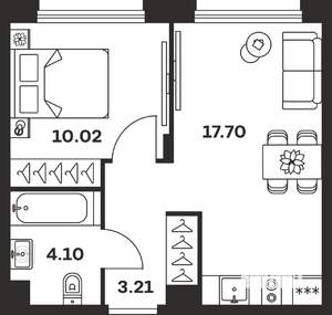 1-к квартира, вторичка, 35м2, 1/9 этаж