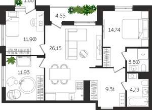 3-к квартира, вторичка, 89м2, 2/4 этаж