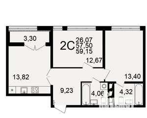 2-к квартира, вторичка, 59м2, 2/18 этаж