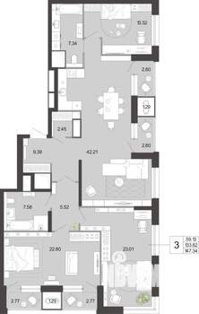 3-к квартира, вторичка, 147м2, 19/21 этаж