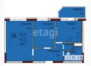 2-к квартира, вторичка, 42м2, 14/17 этаж