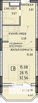 Студия квартира, строящийся дом, 33м2, 4/14 этаж