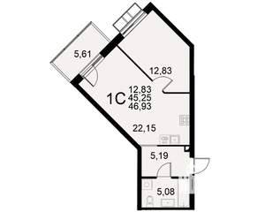 1-к квартира, строящийся дом, 45м2, 2/11 этаж