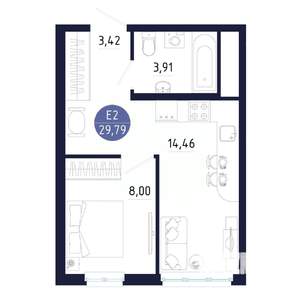 Студия квартира, строящийся дом, 30м2, 21/25 этаж