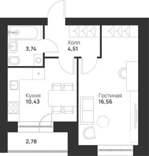 1-к квартира, вторичка, 38м2, 5/5 этаж