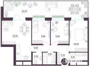3-к квартира, вторичка, 104м2, 1/10 этаж