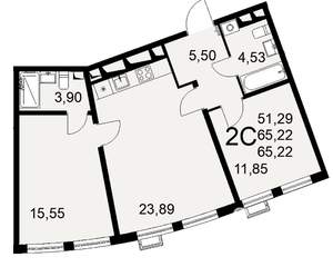 2-к квартира, строящийся дом, 65м2, 3/16 этаж