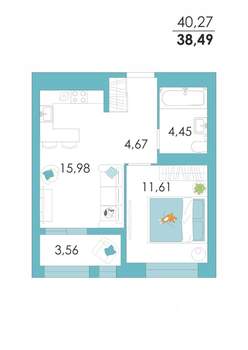 2-к квартира, вторичка, 40м2, 14/14 этаж