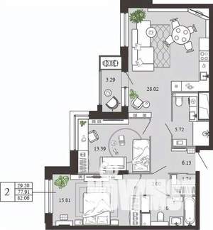 2-к квартира, вторичка, 82м2, 15/21 этаж