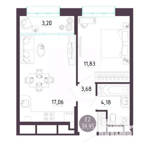 1-к квартира, вторичка, 40м2, 3/10 этаж