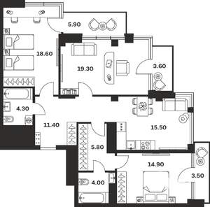 3-к квартира, вторичка, 107м2, 4/9 этаж