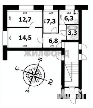 3-к квартира, вторичка, 51м2, 1/2 этаж