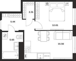 1-к квартира, вторичка, 41м2, 1/4 этаж