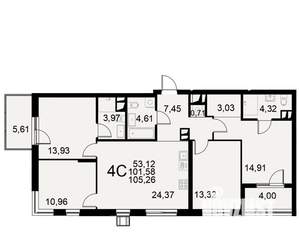 4-к квартира, строящийся дом, 102м2, 2/11 этаж