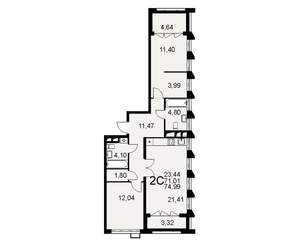 2-к квартира, строящийся дом, 71м2, 8/16 этаж