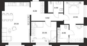2-к квартира, строящийся дом, 78м2, 2/25 этаж