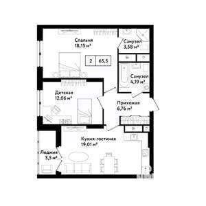 2-к квартира, строящийся дом, 69м2, 25/25 этаж