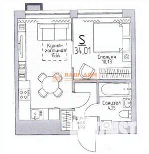 1-к квартира, сданный дом, 33м2, 4/5 этаж