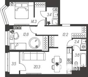 3-к квартира, строящийся дом, 73м2, 22/24 этаж