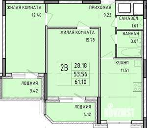 2-к квартира, строящийся дом, 61м2, 5/14 этаж