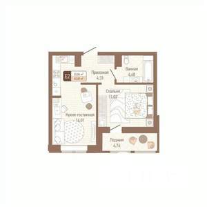 1-к квартира, строящийся дом, 38м2, 3/14 этаж
