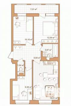 3-к квартира, строящийся дом, 64м2, 3/9 этаж
