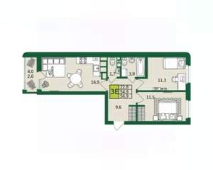 3-к квартира, вторичка, 57м2, 2/9 этаж