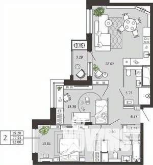 2-к квартира, вторичка, 82м2, 7/21 этаж