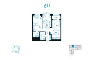 2-к квартира, вторичка, 67м2, 22/24 этаж