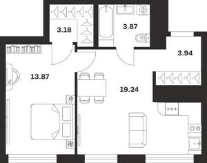 1-к квартира, строящийся дом, 44м2, 25/25 этаж
