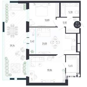 2-к квартира, строящийся дом, 114м2, 1/8 этаж