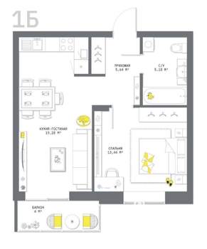 1-к квартира, вторичка, 43м2, 25/25 этаж