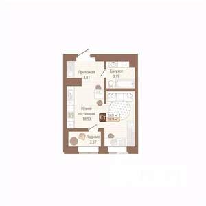 1-к квартира, строящийся дом, 28м2, 13/14 этаж