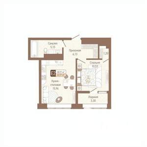 1-к квартира, строящийся дом, 41м2, 6/14 этаж