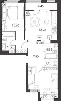2-к квартира, вторичка, 74м2, 7/9 этаж