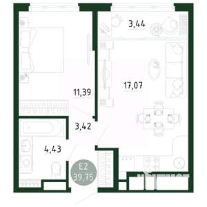 1-к квартира, строящийся дом, 40м2, 25/25 этаж