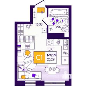 Студия квартира, вторичка, 25м2, 10/12 этаж
