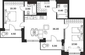 2-к квартира, вторичка, 84м2, 7/9 этаж