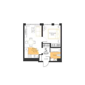 1-к квартира, строящийся дом, 33м2, 2/5 этаж