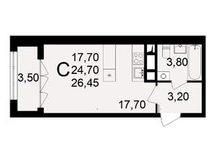 1-к квартира, строящийся дом, 25м2, 10/18 этаж
