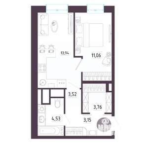 1-к квартира, строящийся дом, 40м2, 2/10 этаж