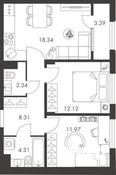 2-к квартира, вторичка, 61м2, 1/9 этаж