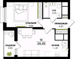 1-к квартира, строящийся дом, 39м2, 11/25 этаж