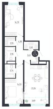 2-к квартира, строящийся дом, 76м2, 8/8 этаж