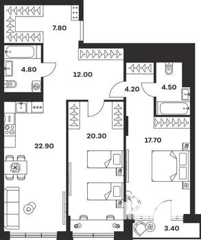 2-к квартира, вторичка, 98м2, 2/9 этаж